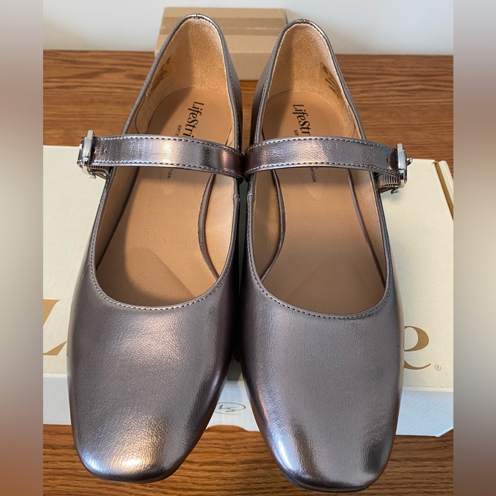 Life Stride Metallic Pewter Mary Jane Flats - Picture 3 of 7